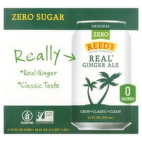 Reed's Original Zero Sugar Ginger Ale, 12 fl oz, 4 count