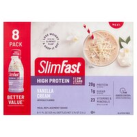 SlimFast Vanilla Cream High Protein Meal Replacement Shake, 11 fl oz, 8 count