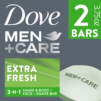 Dove Men+Care Extra Fresh Refreshing 3-N-1 Hand & Body + Face + Shaver Bar, 3.75 oz, 2 count