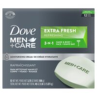 Dove Men+Care Extra Fresh Body + Face Bar, 106 g, 12 count