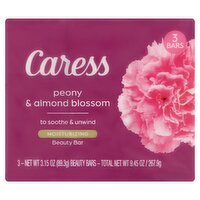 Caress Peony & Almond Blossom Moisturizing Beauty Bar, 3.15 oz, 3 count