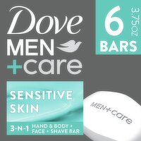 Dove Men+Care Oatmeal + Aloe Sensitive Skin 3-N-1 Bar, 3.75 oz, 6 count