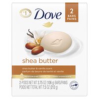 Dove Purely Pampering Shea Butter Beauty Bar, 106 g, 2 count, 7.5 Ounce