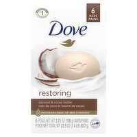 Dove Restore Beauty Bar with Coconut & Cocoa Butter Scent, 3.75 oz, 6 count