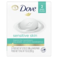 Dove Sensitive Skin 1/4 Moisturizing Cream Bars, 3.75 oz, 2 count, 2 Each