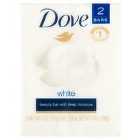 Dove White Beauty Bar with Deep Moisture, 4 oz, 2 count