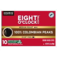 Eight O'Clock Coffee 100% Colombian Peaks Medium Roast Ground Coffee K-Cup Pods, 10 count, 3.3 oz