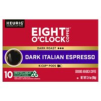 Eight O'Clock Coffee Dark Italian Espresso Dark Roast Ground Coffee K-Cup Pods, 10 count, 3.4 oz, 3.4 Ounce