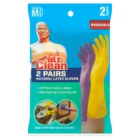 Mr. Clean Reusable Natural Latex Gloves, Size M, 2 pair