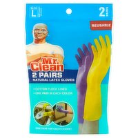 Mr. Clean Reusable Natural Latex Gloves, Size L, 2 pair, 2 Each