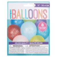 Unique Happy Birthday Balloons, 8 count