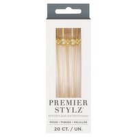 Unique Premier Stylz Gold Bead Top Bamboo Cocktail Picks, 20 Count