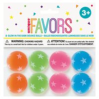 Unique Favors Glow in the Dark Bounce Balls, 3+, 8 count