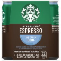 Starbucks Light Espresso and Cream Premium Beverage, 6.5 fl oz, 4 count