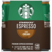 Starbucks Espresso Premium Beverage Espresso & Cream 6.5 Fl Oz 4 Count Cans
