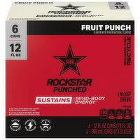 Rockstar Punched Energy Drink Fruit Punch 12 Fl Oz, 6 Count
