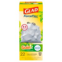Glad ForceFlex Gain Original Scent Tall Kitchen Drawstring Bags, 13 gallon, 22 count