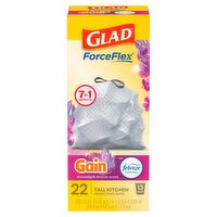Glad ForceFlex Gain Moonlight Breeze Scent Tall Kitchen Drawstring Bags, 13 gallon, 22 count