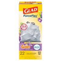 Glad ForceFlex Gain Lavender Scent Tall Kitchen Drawstring Bags, 13 gallon, 22 count