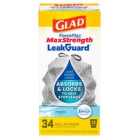 Glad ForceFlex MaxStrength LeakGuard Tall Kitchen Trash Bags, 13 Gallon, Fresh Air, 34 Count