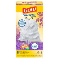 Glad ForceFlex with Gain Lavender Scent Tall Kitchen Drawstring Bags, 40 count