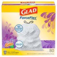 Glad ForceFlex with Gain Lavender Scent Tall Kitchen Drawstring Bags, 80 count