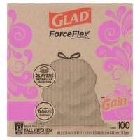 Glad ForceFlex Gain Moonlight Breeze Tall Kitchen Drawstring Bags, 100 count