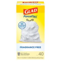 Glad Forceflex Fragrance Free Tall Kitchen Drawstring Bags, 40 count, 40 Each