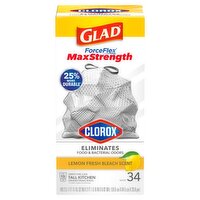Glad ForceFlex MaxStrength Clorox Lemon Fresh Bleach Scent Tall Kitchen Drawstring Bags, 34 count