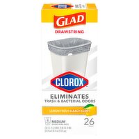 Glad Clorox Lemon Fresh Bleach Scent Medium Drawstring Bags, 26 count, 26 Each
