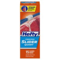 Hefty Freezer Quart Slider Bags, 15 count