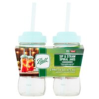  Ball 16 Oz Regular Mouth Sip & Straw Spiral Jars with Lids and Straws, 2 count