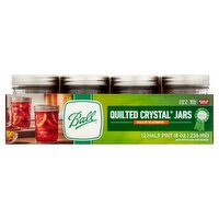 Ball Quilted Crystal 8 oz Regular Mouth Jars with Lids & Bands, 12 count