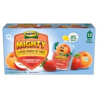 Mott's Mighty Strawberry Peach Flavored Applesauce & Fiber, 3.2 oz, 12 count, 38.4 Ounce