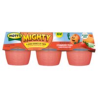 Mott's Mighty No Sugar Added Strawberry Peach Flavored Applesauce & Fiber, 3.9 oz, 6 count, 3.9 Ounce