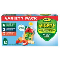 Mott's Mighty No Sugar Added Applesauce & Fiber Variety Pack, 3.2 oz, 12 count, 2.4 Pound