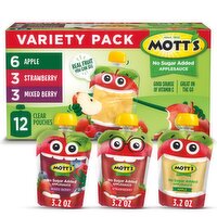 Mott's No Sugar Added Applesauce Variety Pack, 3.2 oz, 12 count