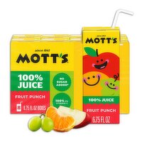 Mott's Fruit Punch 100% Juice, 6.75 fl oz, 8 count
