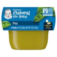 Gerber 1st Foods Natural for Baby Pea Baby Food, Supported Sitter, 2 oz, 2 count, 4 Ounce