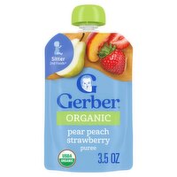 Gerber 2nd Foods Organic Pear Peach Strawberry Puree Baby Food, Sitter, 3.5 oz