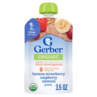 Gerber 2nd Foods Organic Banana Strawberry Raspberry Oatmeal Puree Baby Food, Sitter, 3.5 oz
