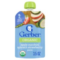 Gerber 2nd Foods Organic Apple Zucchini Spinach Strawberry Puree Baby Food, Sitter, 3.5 oz