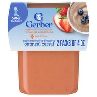 Gerber 2nd Foods Apple Strawberry Blueberry Oatmeal Cereal Baby Food, Sitter, 4 oz, 2 count