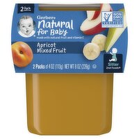 Gerber 2nd Food Natural for Baby Apricot Mixed Fruit Baby Food, Sitter, 4 oz, 2 count