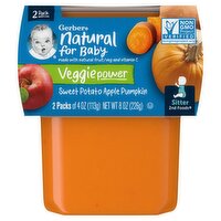 Gerber 2nd Foods Natural for Baby Sweet Potato Apple Pumpkin Baby Food, Sitter, 4 oz, 2 count, 2 Each