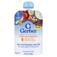 Gerber Cherry Banana Vanilla Fruit Puree, Yogurt&Whole Grains Baby Food, Toddler 12+ months, 3.5 oz