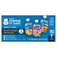 Gerber Fruit & Veggie Puree Blends Variety Pack, Toddler, 12+ Months, 3.5 oz, 9 count