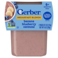 Gerber Banana Blueberry Oatmeal Breakfast Blends Baby Food, 6+ Months Sitter, 4 oz, 2 count