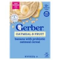 Gerber Oatmeal & Fruit Banana with Probiotic Cereal Baby Food, 12+ Months Toddler, 8 oz