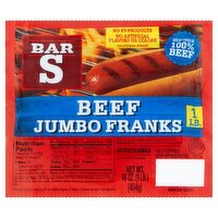 Bar-S Beef Jumbo Franks, 8 count, 16 oz